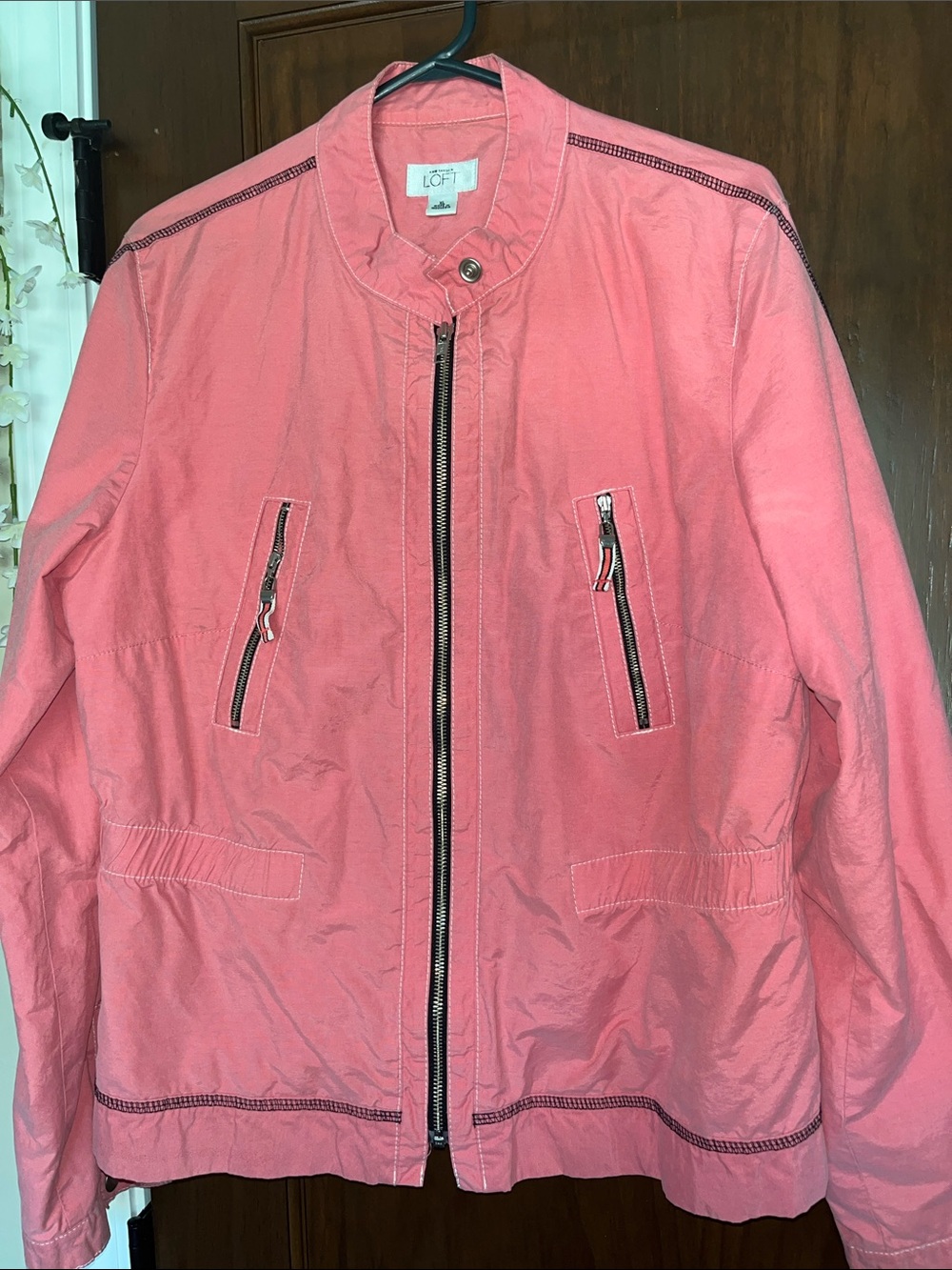 LOFT Coral Pink Zip-Front Bomber Jacket